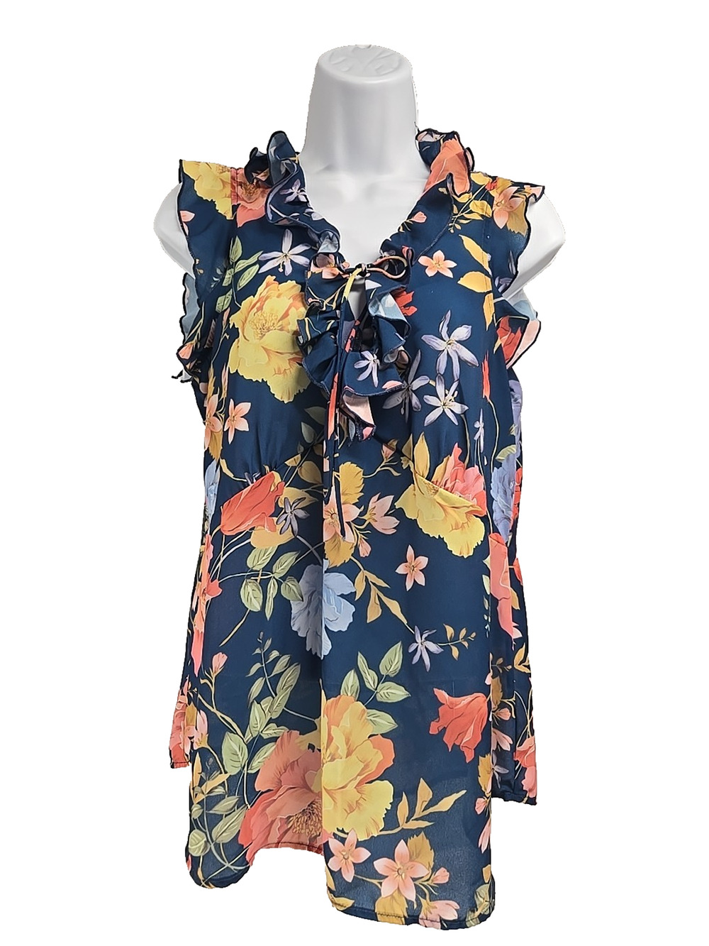 Sweet Pea New York & Company Womens Blouse Sleeveless Floral Print Ruffle Size M